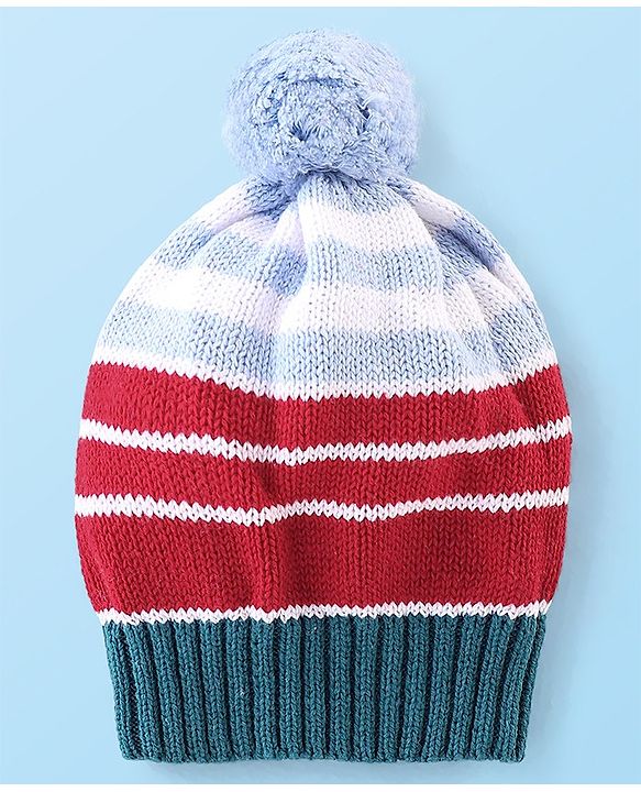 Babyhug Full Sleeves Sweater Set with Cap Stripes Design - Blue