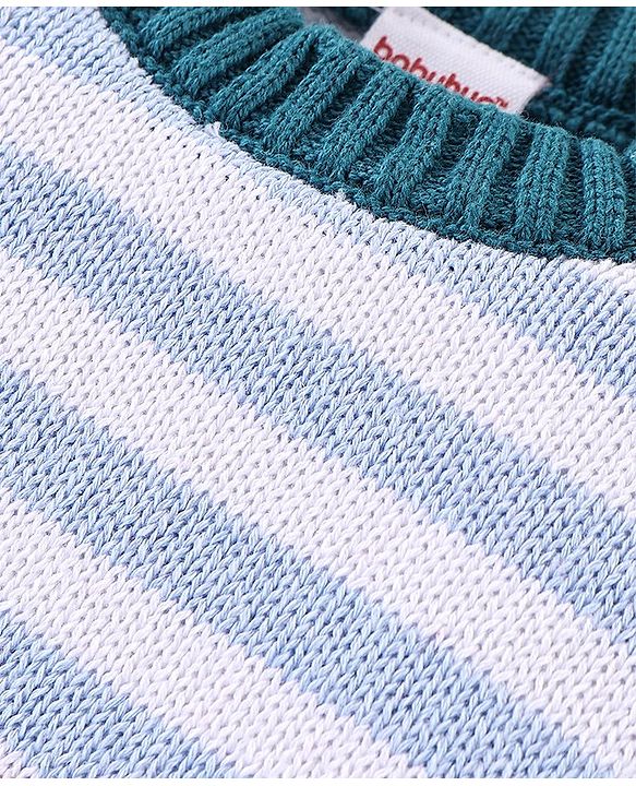 Babyhug Full Sleeves Sweater Set with Cap Stripes Design - Blue