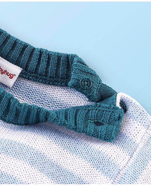Babyhug Full Sleeves Sweater Set with Cap Stripes Design - Blue