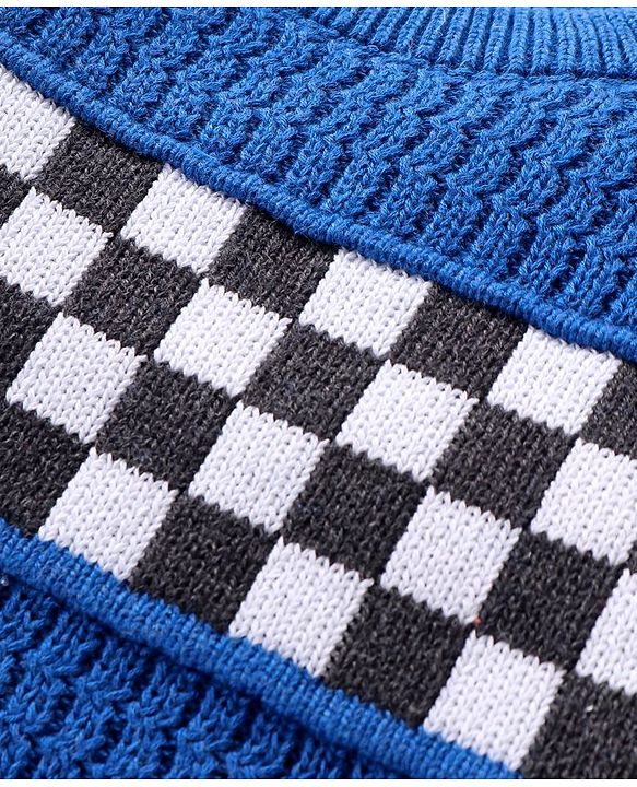Babyhug Knitted Full Sleeves Checks Sweater - Blue