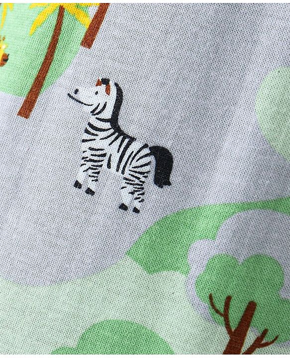 Babyhug Cotton Knit Full Length Lounge Pant Lion & Elephant Print- Green