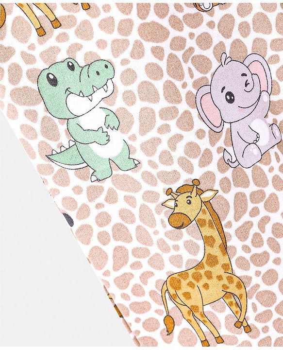 Babyhug Cotton Knit Full Length Lounge Pant With Wild Animals Print - Beige