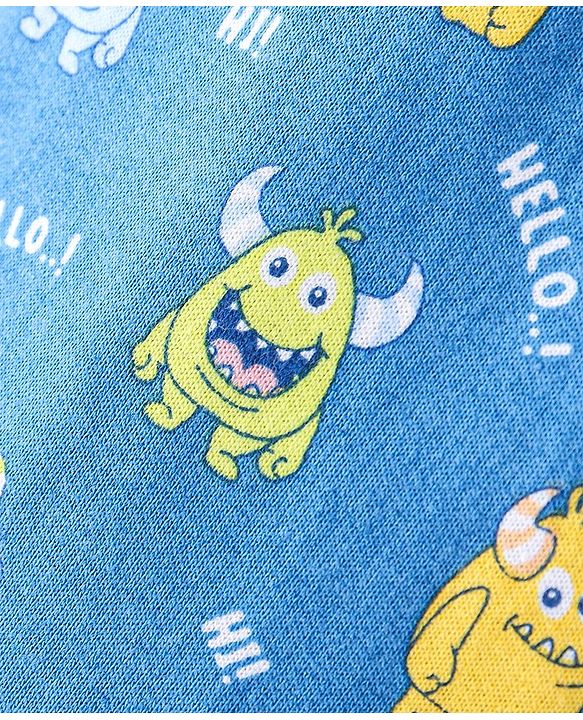 Babyhug Cotton Knit Full Length Lounge Pant Monsters Print- Blue
