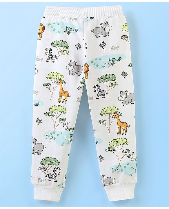 Babyhug Cotton Knit Full Length Lounge Pant Jungle Print - White