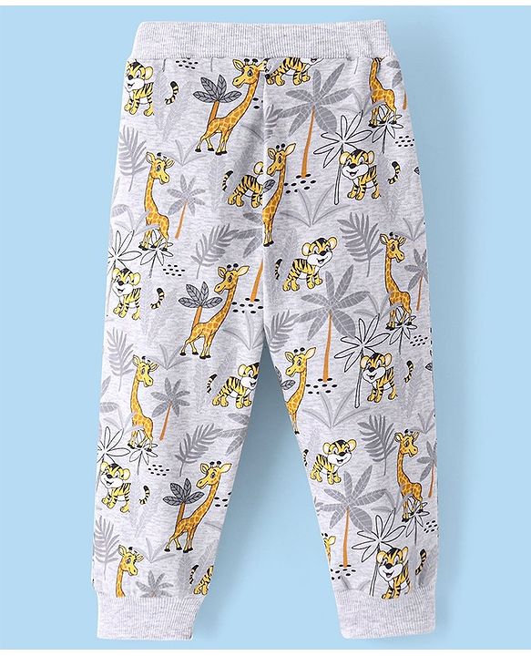 Babyhug Cotton Knit Full Length Lounge Pants Animal Print - Grey
