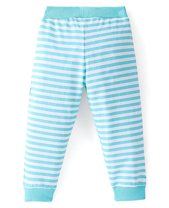 Babyhug Cotton Knit Full Length Lounge Pant Stripes & Giraffe Print- Blue