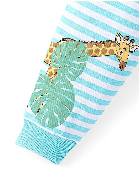 Babyhug Cotton Knit Full Length Lounge Pant Stripes & Giraffe Print- Blue