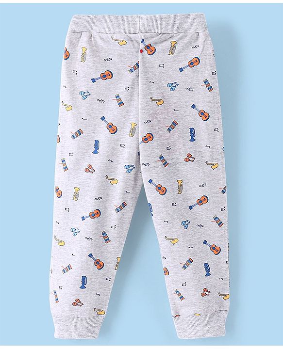 Babyhug Cotton Knit Full Length Lounge Pants Guitar Print - Grey