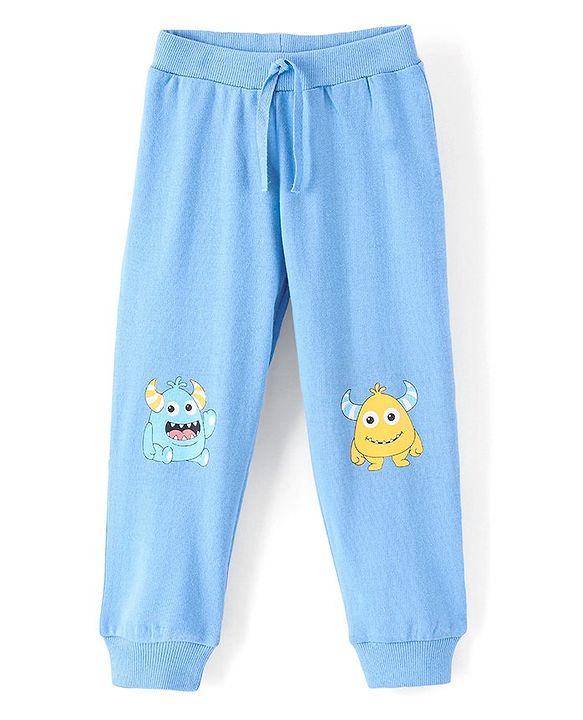 Babyhug Cotton Knit Full Length Lounge Pants Monster Print - Blue