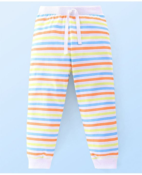 Babyhug Cotton Knit Lounge Pants Stripes Pack of 2 - Light Blue