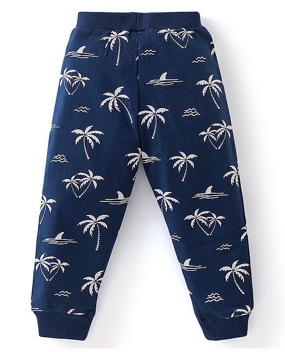 Babyhug Cotton Knit Full Length Lounge Pants Tropical Print Pack of 2 - Peach & Navy