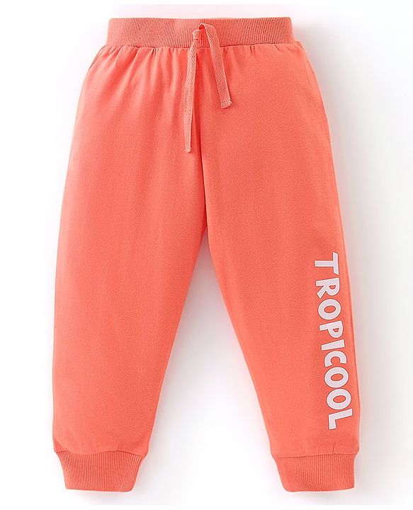 Babyhug Cotton Knit Full Length Lounge Pants Tropical Print Pack of 2 - Peach & Navy