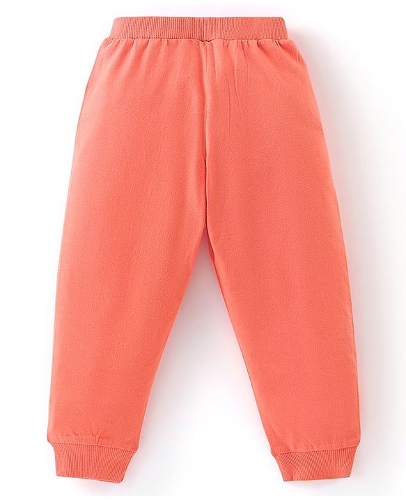 Babyhug Cotton Knit Full Length Lounge Pants Tropical Print Pack of 2 - Peach & Navy