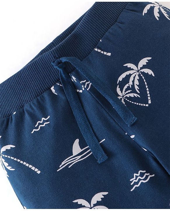 Babyhug Cotton Knit Full Length Lounge Pants Tropical Print Pack of 2 - Peach & Navy