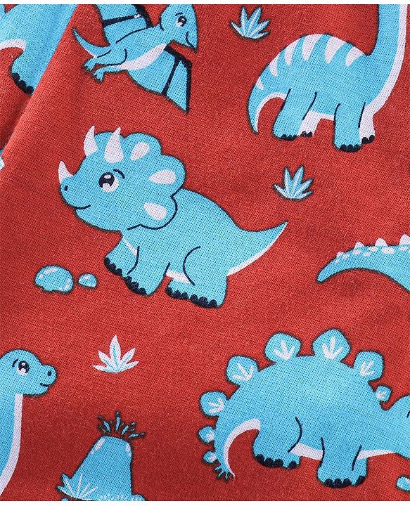 Babyhug Cotton Knit Lounge Pants Dino Print Pack of 2 - Red & Blue