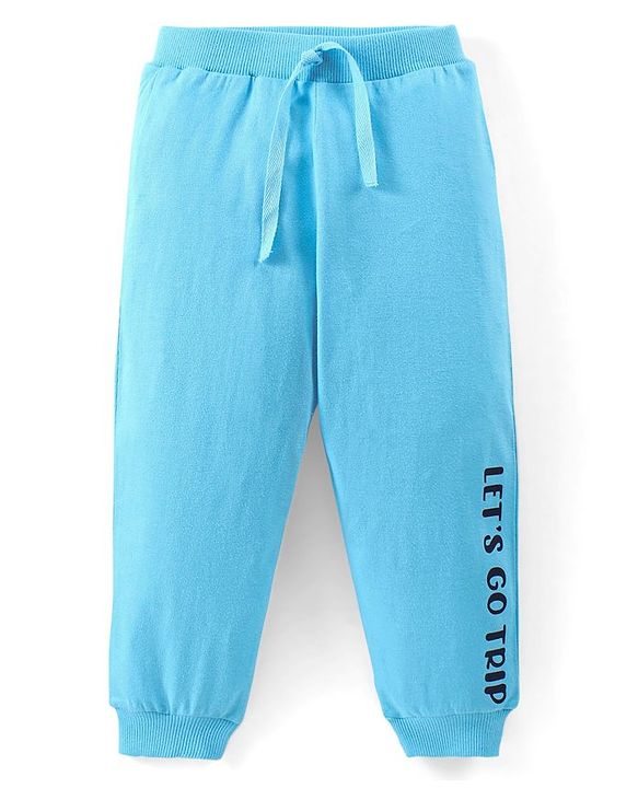 Babyhug Cotton Knit Full Length Lounge Pants Car & Text Print Pack of 2- Blue & Grey