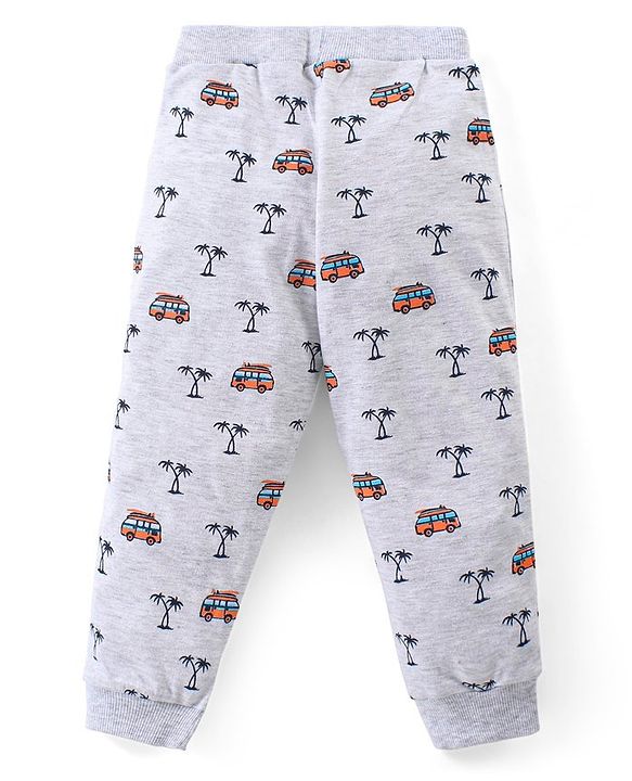 Babyhug Cotton Knit Full Length Lounge Pants Car & Text Print Pack of 2- Blue & Grey