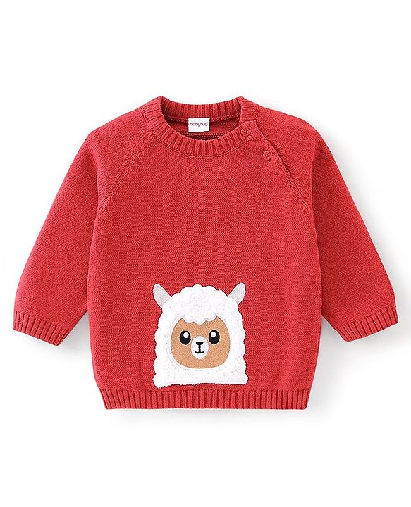 Babyhug Full Sleeves Sweater Set & Cap with Sheep Design - Red