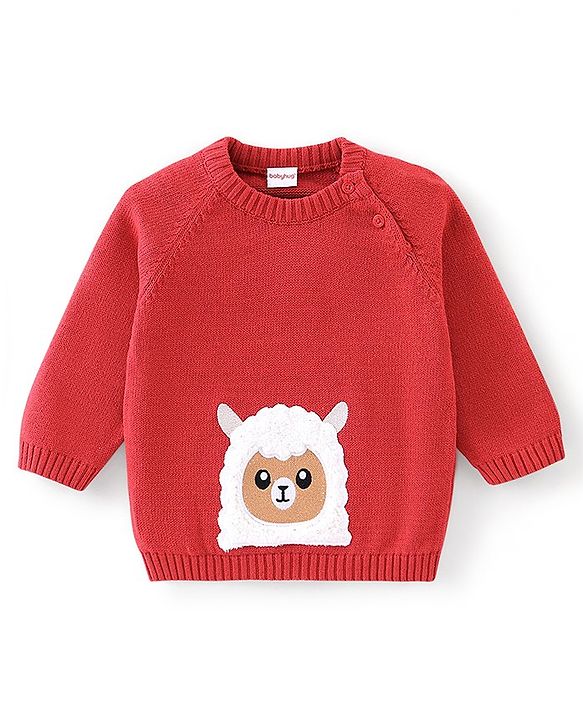 Babyhug Full Sleeves Sweater Set & Cap with Sheep Design - Red