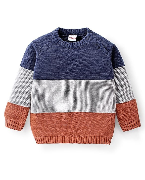 Babyhug Full Sleeves Sweater Set Color Block - Navy Blue