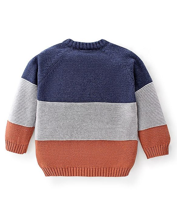 Babyhug Full Sleeves Sweater Set Color Block - Navy Blue