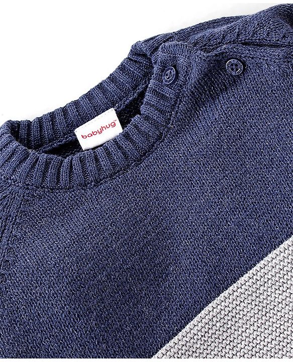Babyhug Full Sleeves Sweater Set Color Block - Navy Blue