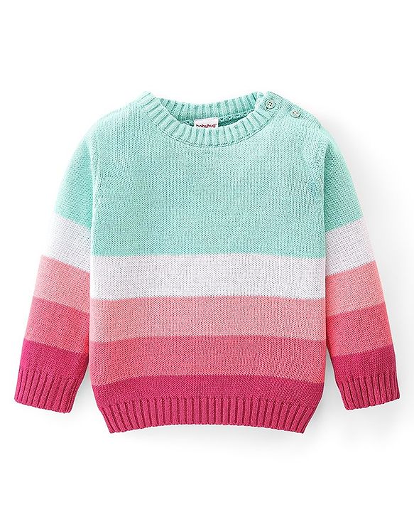 Babyhug Knitted Full Sleeves Striped Sweater Set with Cap - Multicolour