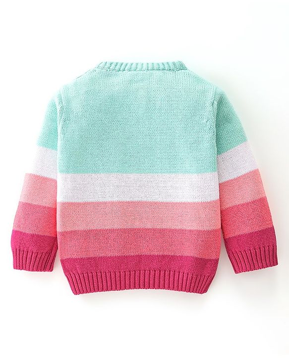 Babyhug Knitted Full Sleeves Striped Sweater Set with Cap - Multicolour