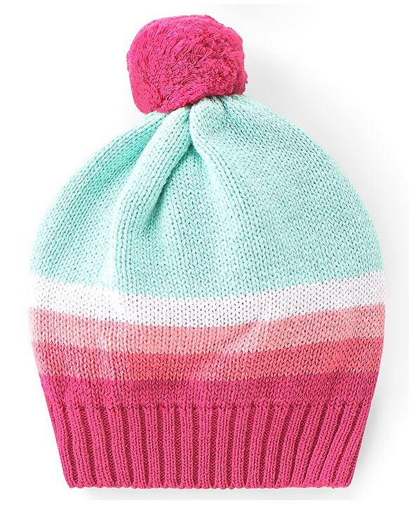 Babyhug Knitted Full Sleeves Striped Sweater Set with Cap - Multicolour
