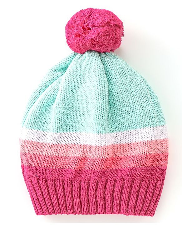 Babyhug Knitted Full Sleeves Striped Sweater Set with Cap - Multicolour
