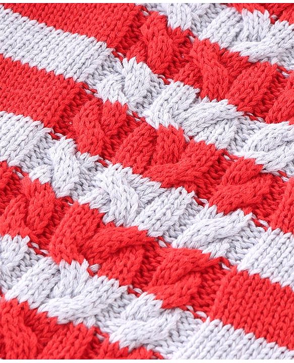 Babyhug Full Sleeves Sweater Set with Cap Striped Design - Rust Red & Grey