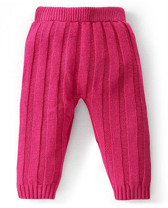 Babyhug Full Length Fleece & Woollen Pant Solid Color - Pink