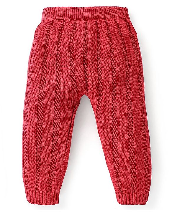 Babyhug Organic Cotton Full Length Fleece & Woollen Pant Solid Color - Red