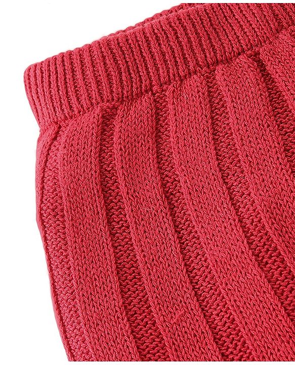Babyhug Organic Cotton Full Length Fleece & Woollen Pant Solid Color - Red