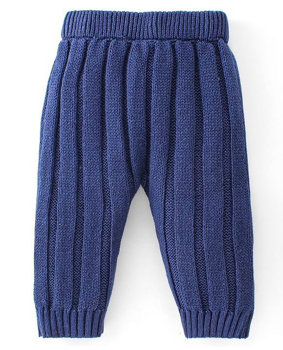 Babyhug Organic Cotton Knit Full Length Solid Colour Fleece & Woollen Pant - Navy Blue