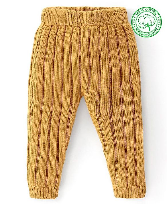 Babyhug Full Length Fleece & Woollen Pant Solid Color - Mustard Yellow