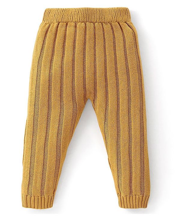 Babyhug Full Length Fleece & Woollen Pant Solid Color - Mustard Yellow