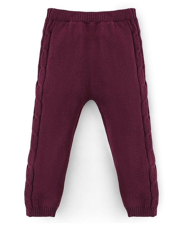 Babyhug Organic Cotton Full Length Solid Color Fleece and Woollen Lounge Pants - Maroon