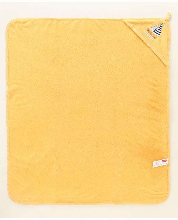 Babyhug Double Layer Interlock Hooded Towel Boat Print L 75 x B 76 cm- Yellow