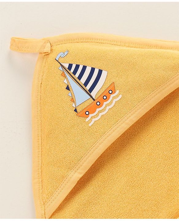Babyhug Double Layer Interlock Hooded Towel Boat Print L 75 x B 76 cm- Yellow