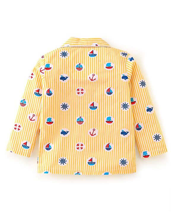 Babyhug Cotton Woven Full Sleeves Night Suit with Boat Print - Yellow