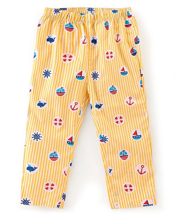 Babyhug Cotton Woven Full Sleeves Night Suit with Boat Print - Yellow