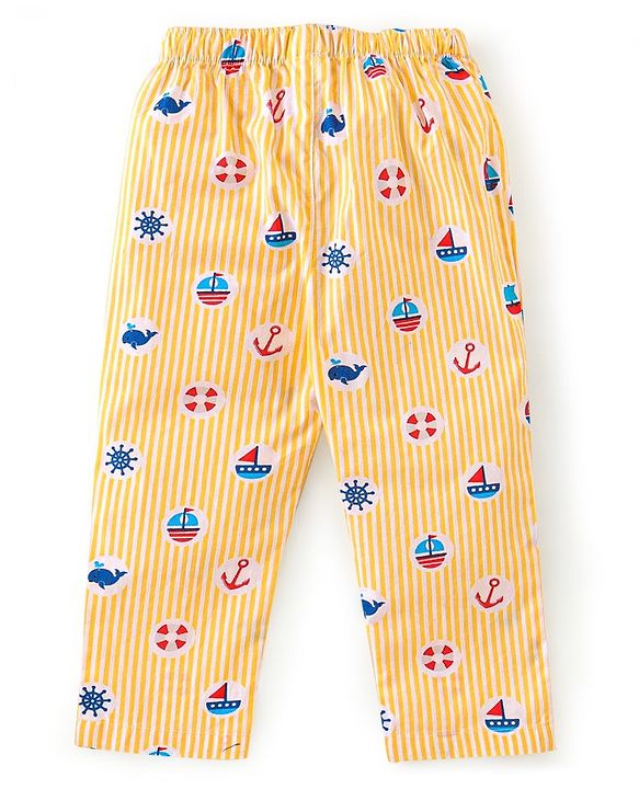 Babyhug Cotton Woven Full Sleeves Night Suit with Boat Print - Yellow