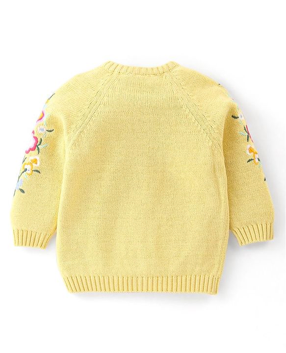 Babyhug Organic Cotton Front Open Sweater Floral Design - Yellow