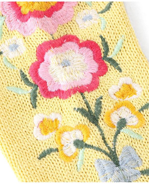 Babyhug Organic Cotton Front Open Sweater Floral Design - Yellow