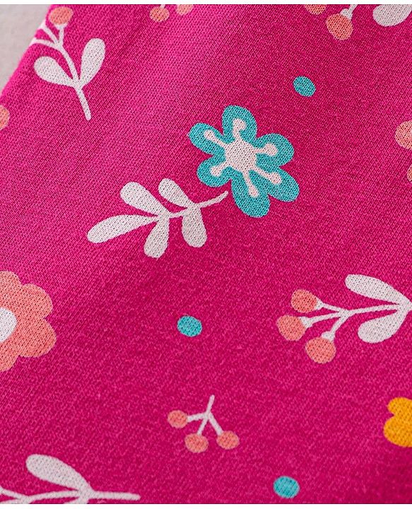Babyhug Cotton Knit Full Lenght  Lounge Pant Floral Print Pack Of 2 - Pink & Maroon
