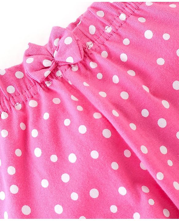 Babyhug Cotton Knit Full Length Lounge Pants with Bow Applique Polka Dots & Strawberry Pack of 2 - Deep & Light Pink