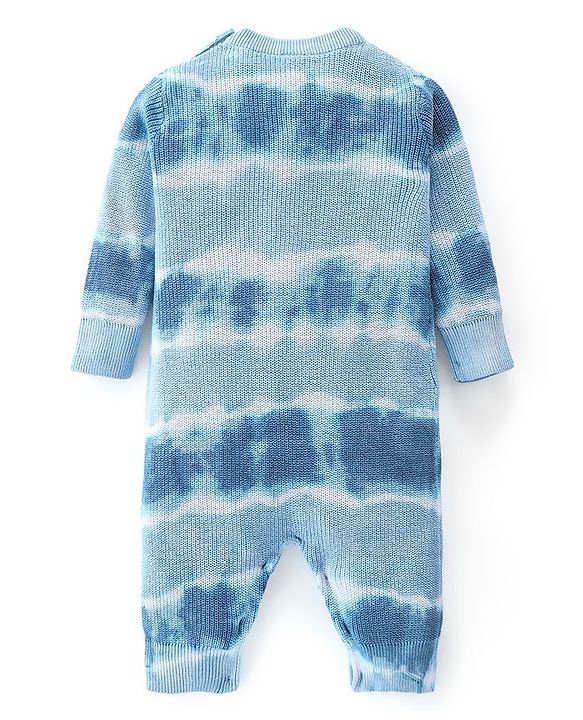 Babyhug Cotton Full Sleeves Romper With Hippo Embroidery - Blue