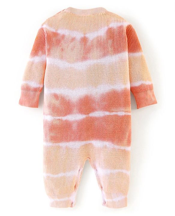 Babyhug Cotton Full Sleeves Romper With Lion Embroidery - Peach