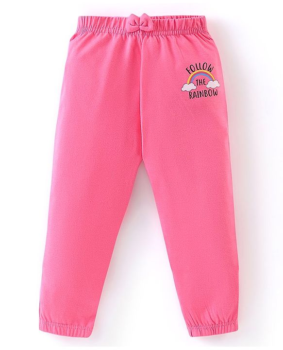 Babyhug Cotton Knit Full Length Lounge Pants Rainbow Print Pack of 2 - Pink & Sky Blue
